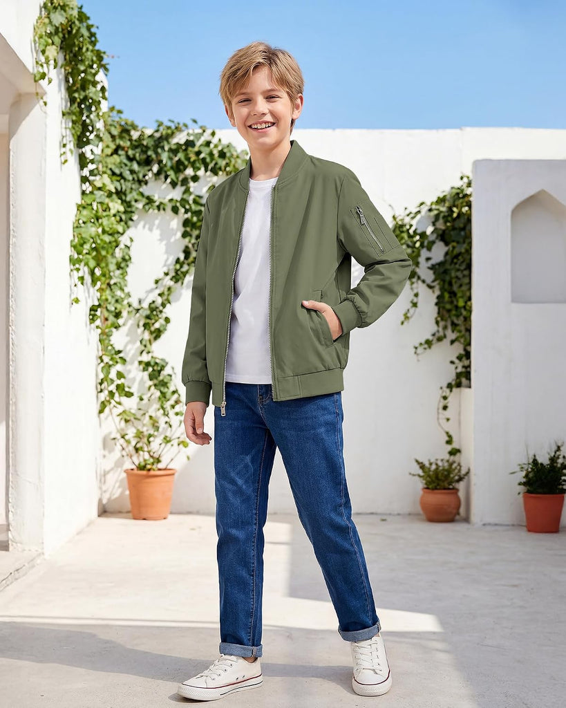 Boy's Bomber Jackets Kids Spring Fall Zip Up Varsity Windbreak Jackets