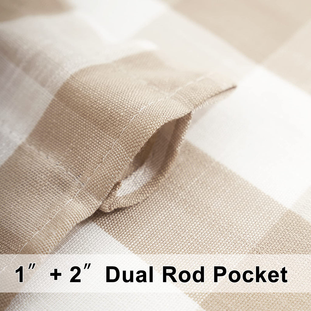 Plaid Kitchen Tier Curtains for Basement Laundry 27x24 Taupe White Check 2