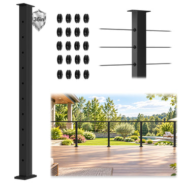 36" Modular Cable Railing Post for Deck Railing, Flat Top Level Post