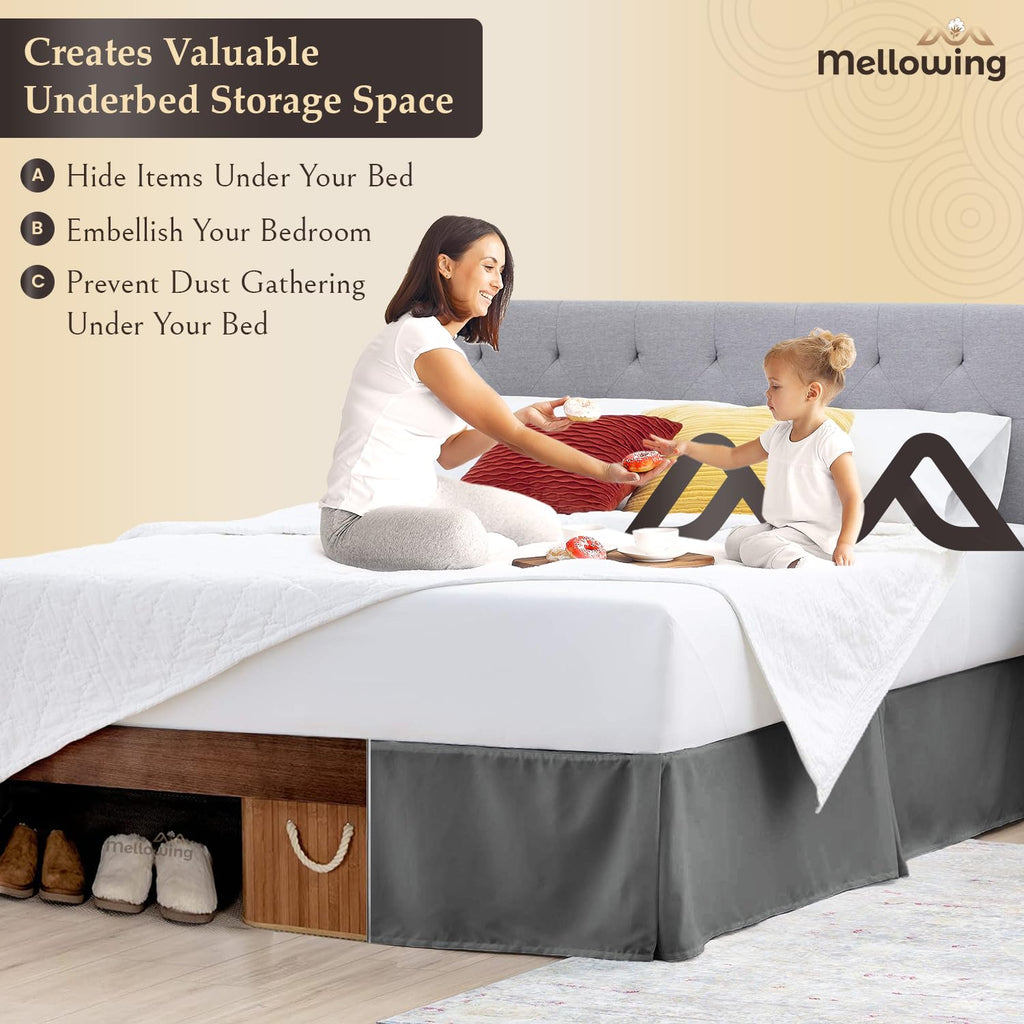 Pleated Bed Skirt with Platform Three Sided Coverage 11 inch Tailored Drop Brushed Microfiber Pleated Bed Skirt with