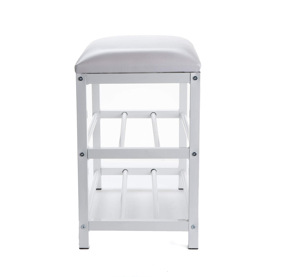 Shoe Bench, Shoe Organizer, Shoe Rack, Padded Bench, Storage, Entryway, Metal, 23.5" L x 11.8" W x 19.88" H, White