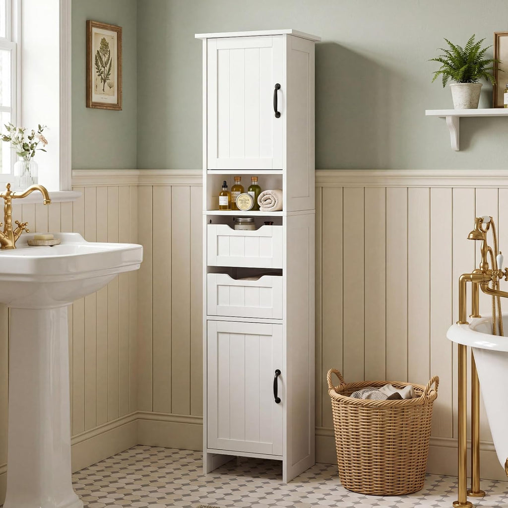 67" Tall Bathroom Storage Cabinet, Narrow Bathroom Cabinet with 2 Doors, 2 Drawers and 2 Adjustable Shelves, Slim