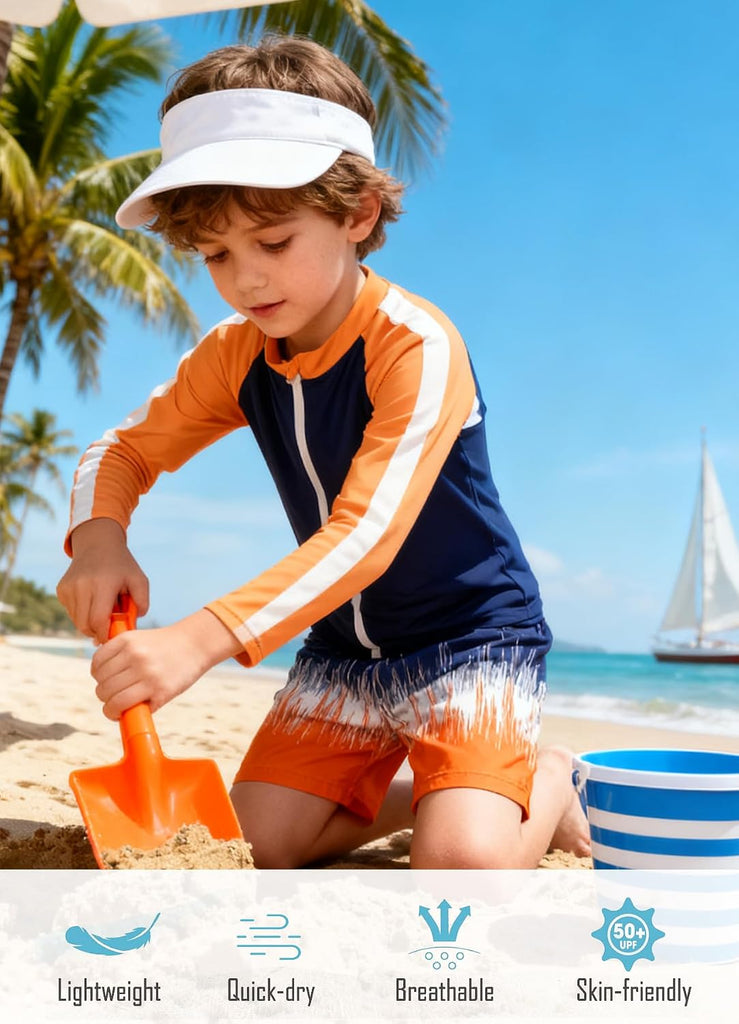 Boys Two Piece Swim Set Zipper Rash Guard Swimsuits Bathing