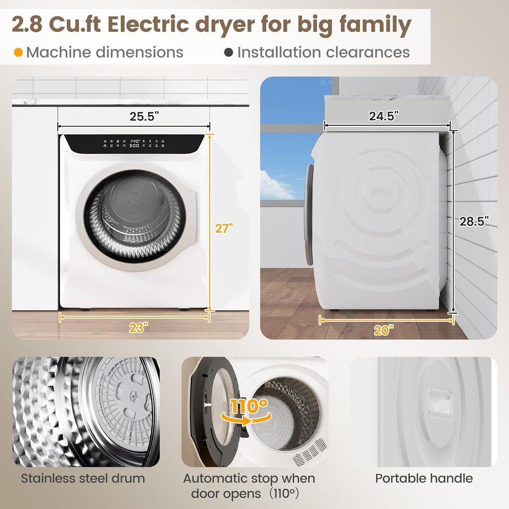 Portable Washer and Dryer Combo Set, 28Lbs Full-Automatic Washing Machine and 2.8 Cu.Ft Portable Clothes Dryer with 10