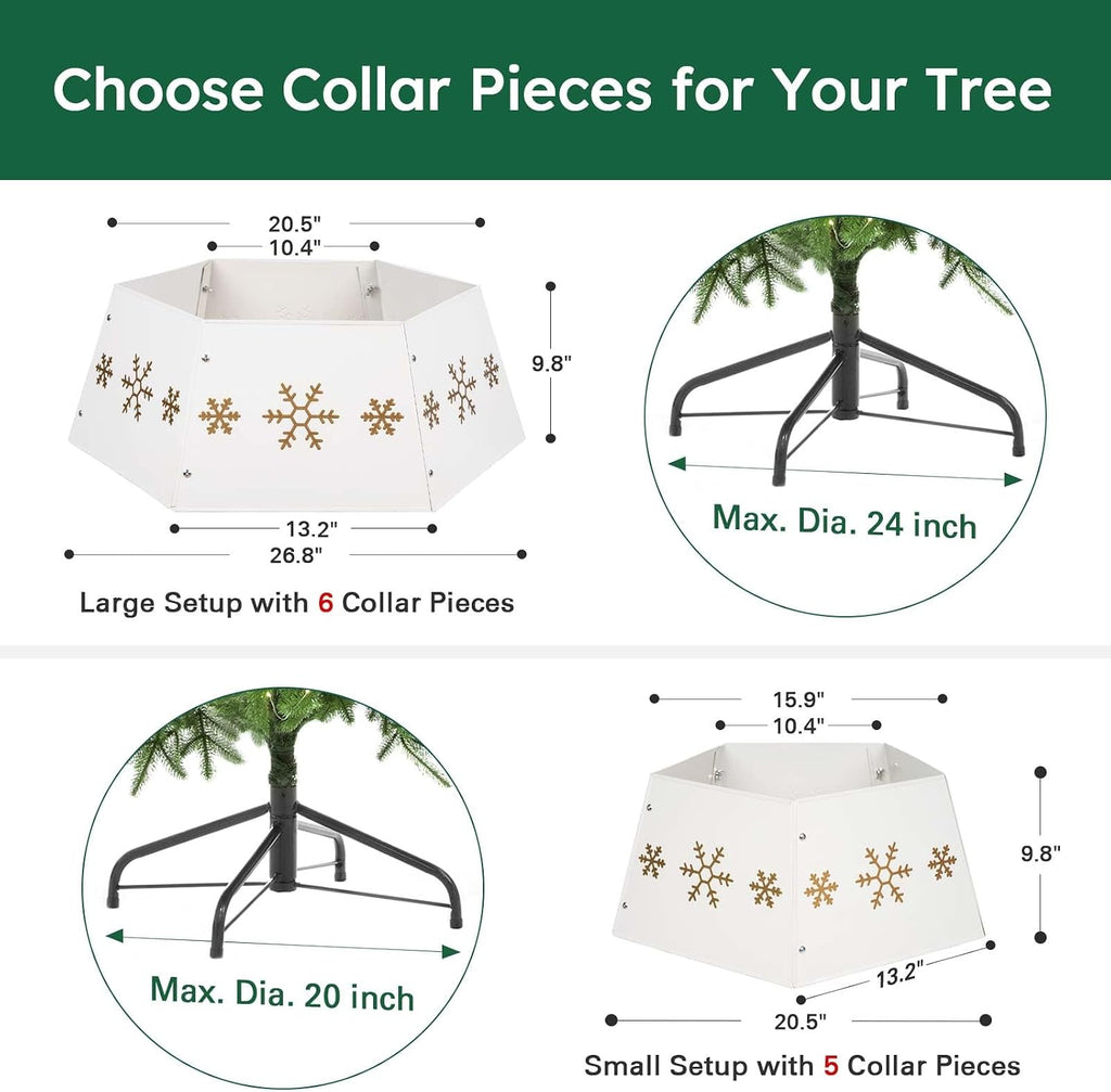 Metal Christmas Tree Collar with 3D Snowflake Authentic, Hexagon Heavy-Duty Iron Tree Base Cover for Pencil Tree
