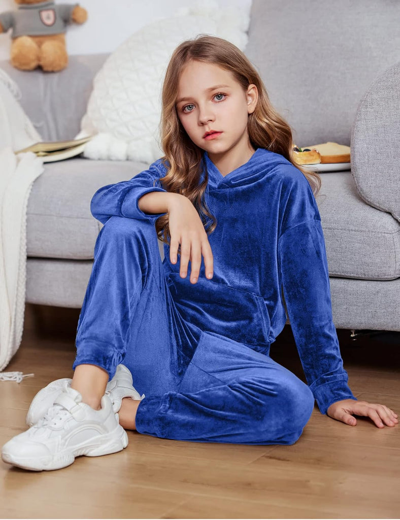 Girls Velour Tracksuits 2 Pieces Outfits Hoodies and Sweatpants