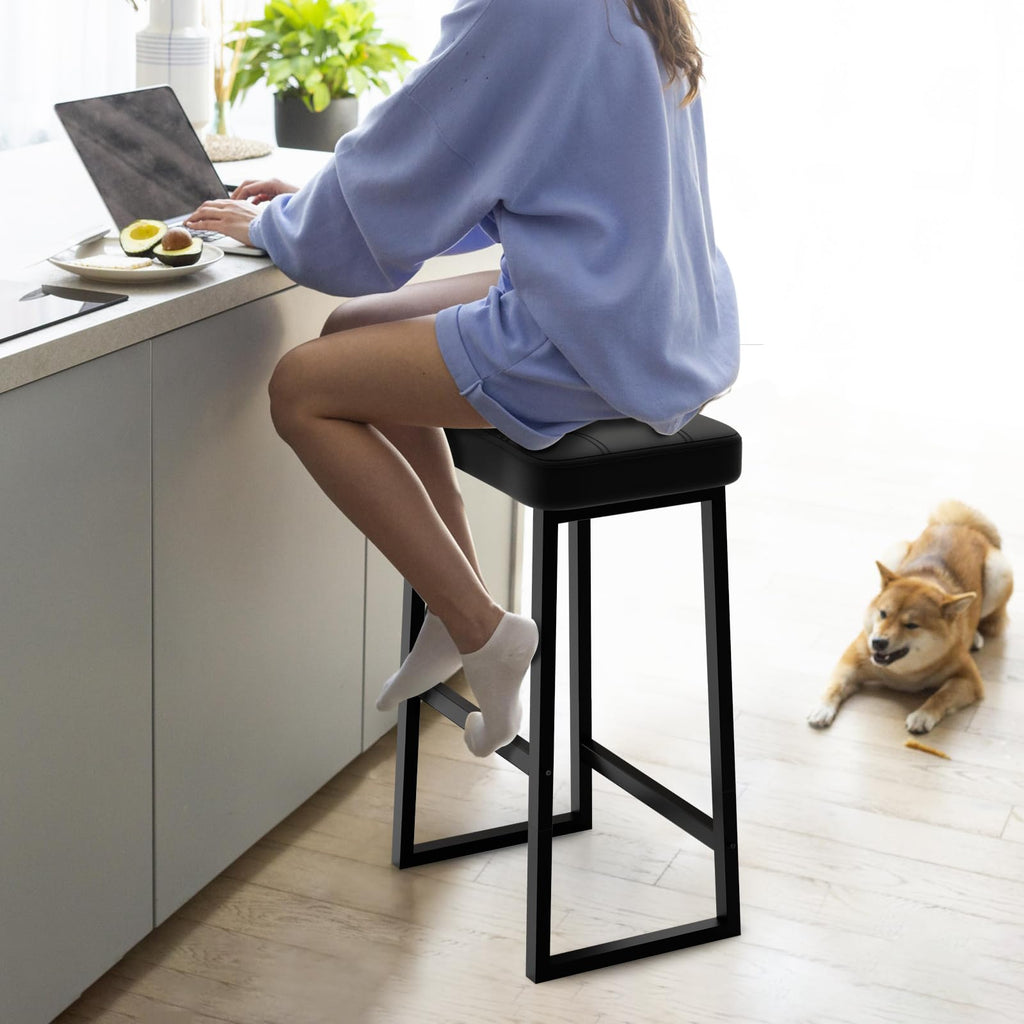 Bar Stool, Counter Height Bar stools, Modern Kitchen Island Chairs, Synthetic Leather with Stitching, 26 inches high