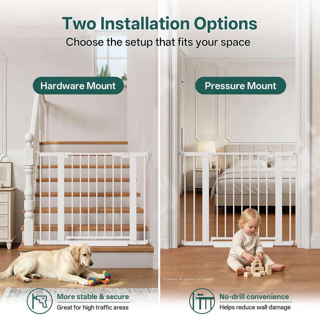27-36.6 in Wide Baby Gate for Stairs and Doorways, White