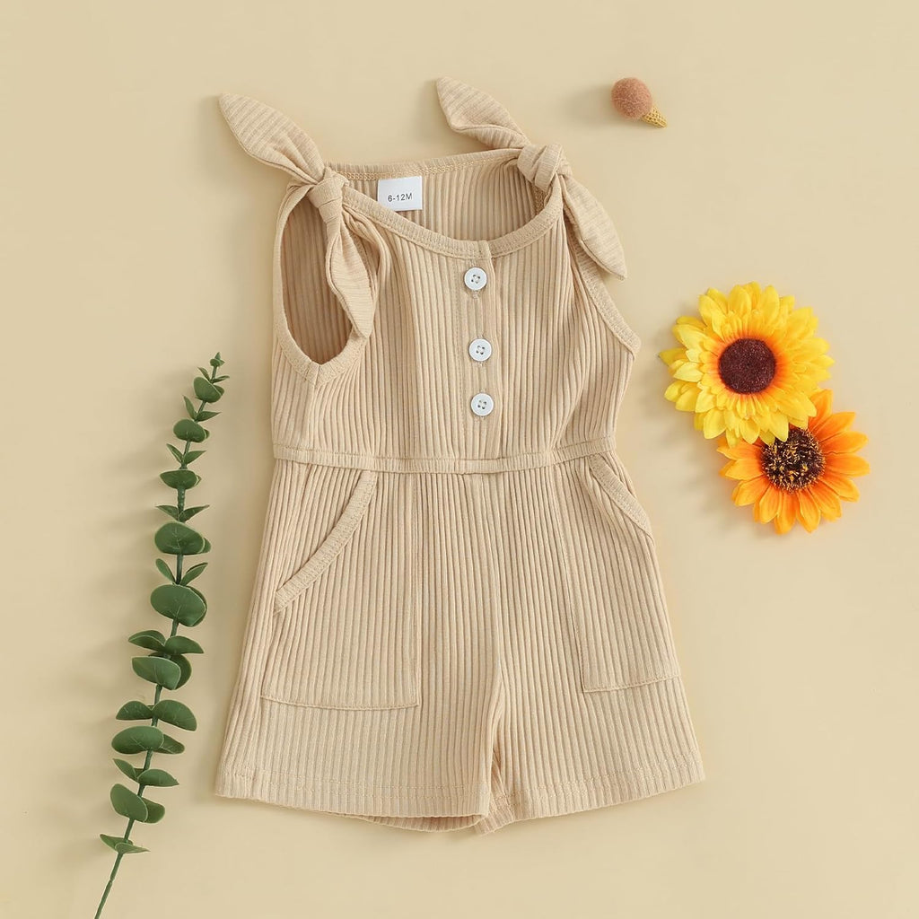 Toddler Baby Girl Summer Clothes Sleeveless Ribbed Knitted Jumpsuit Shorts Overalls Baby One Piece Outfit