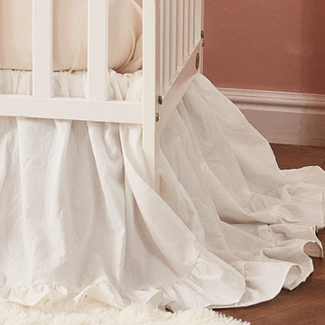 Boho Bohemian Girl Baby Nursery Crib Bed Skirt Dust Ruffle - Neutral Solid Color Beige Cream Off White Farmhouse Chic