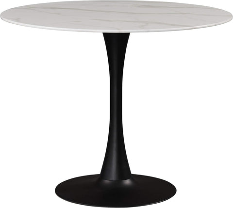 973-T Holly Collection Modern | Contemporary Round Dining Table with Faux Marble Table Top and Rich Matte Black Base