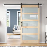 42x84 inch Glass Sliding Barn Door Slab with 7ft Hardware Kit Included, 5-Panel Frosted Glass, Spruc