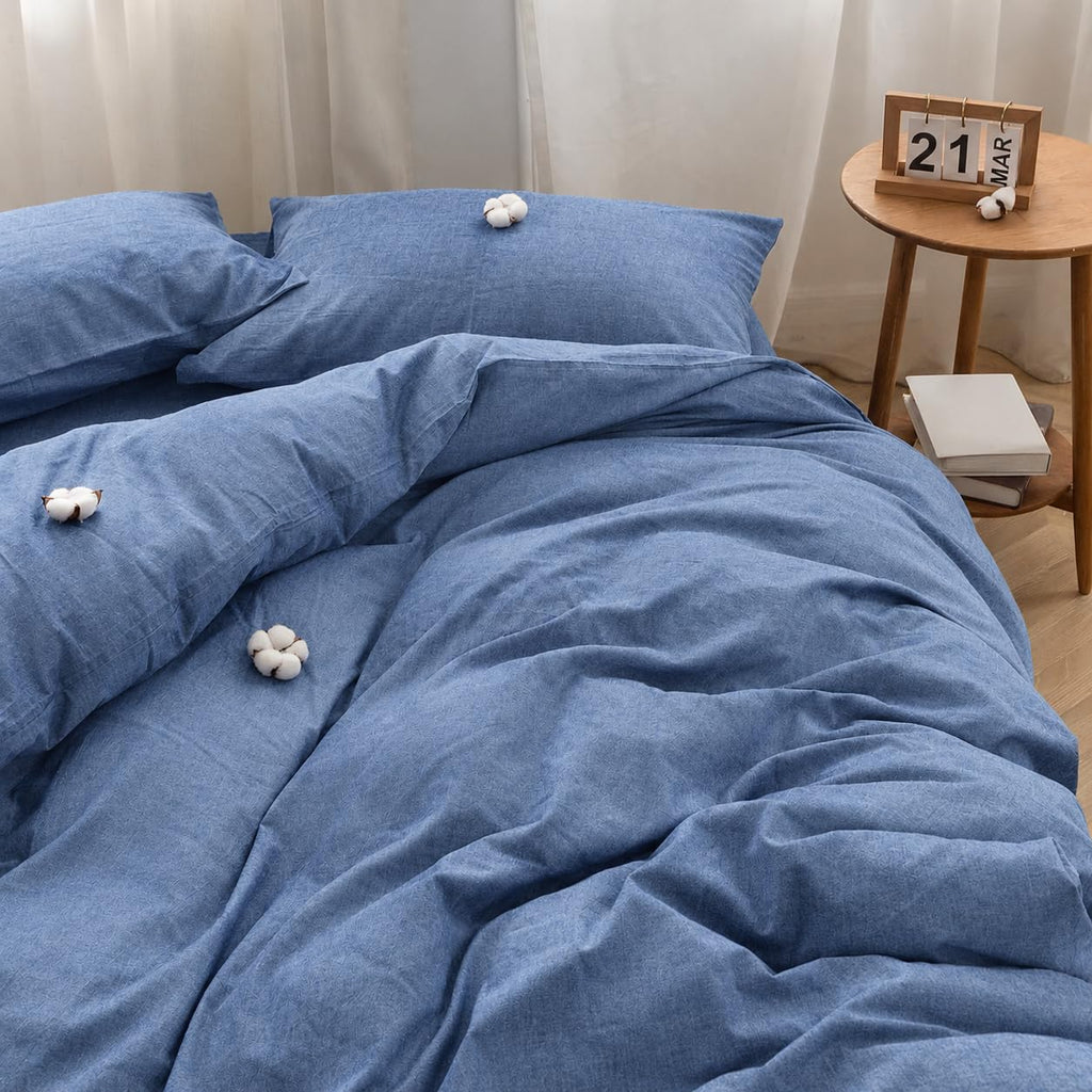 Bedding Duvet Cover Set100% Washed Cotton Duvet Cover Linen Like Textured Breathable Durable Soft Comfy(, Navy