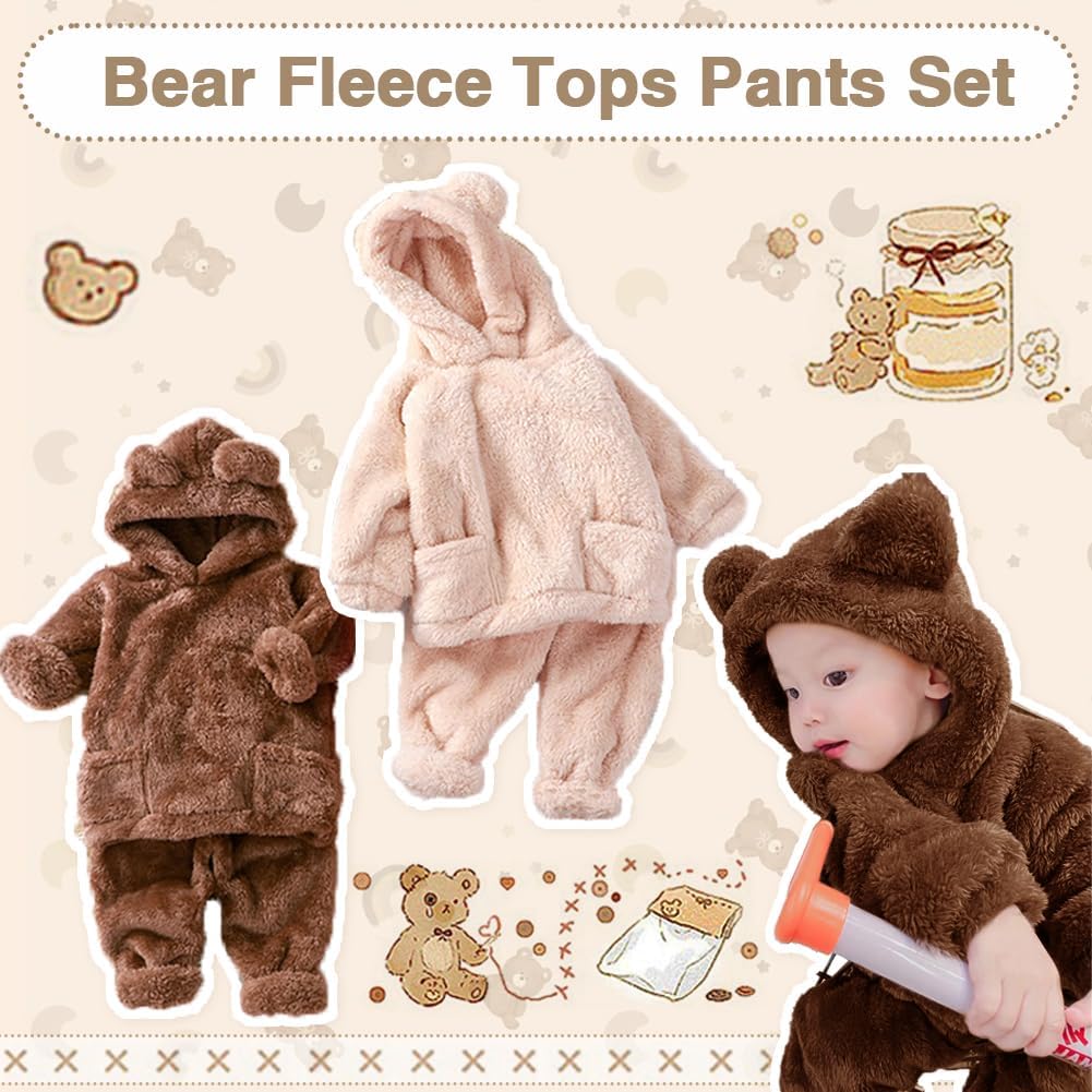 Toddler Baby Fleece Set Winter Pullover Tops Pants 2pcs Set,Toddler Bear Sweatshirt Fluffy outfit