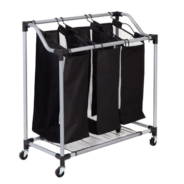 Triple Laundry Sorter with Mesh 3 Bags, Steel/Black, 30.75" x 15" x 32.75"