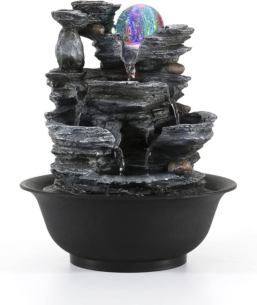 Tabletop Water Fountain Indoor Waterfalls Fountains with Colored LED Light Decorative Feng Shui Tabletop Fountain
