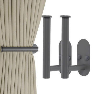 Adhesive Curtain Holdbacks, Screw-in Curtain Tiebacks, Grey - 2 Pcs