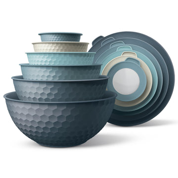 Mixing Bowls with Lids - 12 Piece Plastic Nesting Bowls Set includes 6 Prep Bowls and 6 Lids, Microwave Safe Mixing