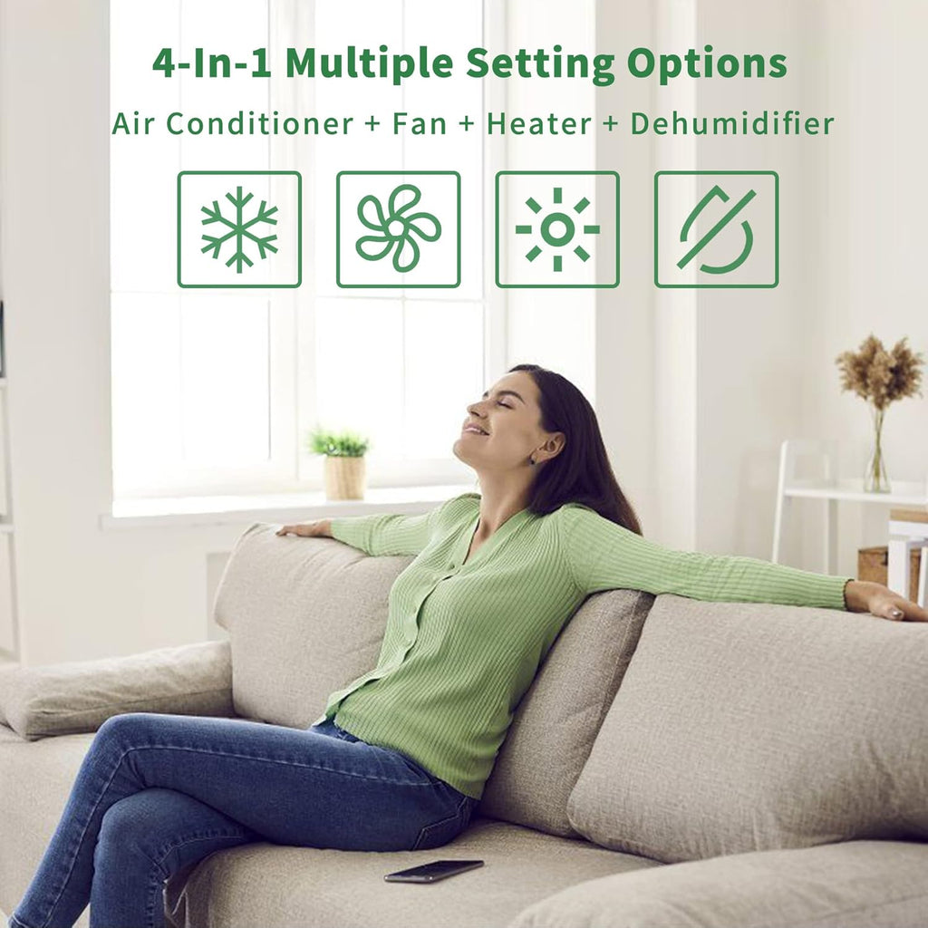 12,000 BTU, 2024 New Portable Air Conditioner with Heat, 4-in-1 function Dehumidifier & Fan