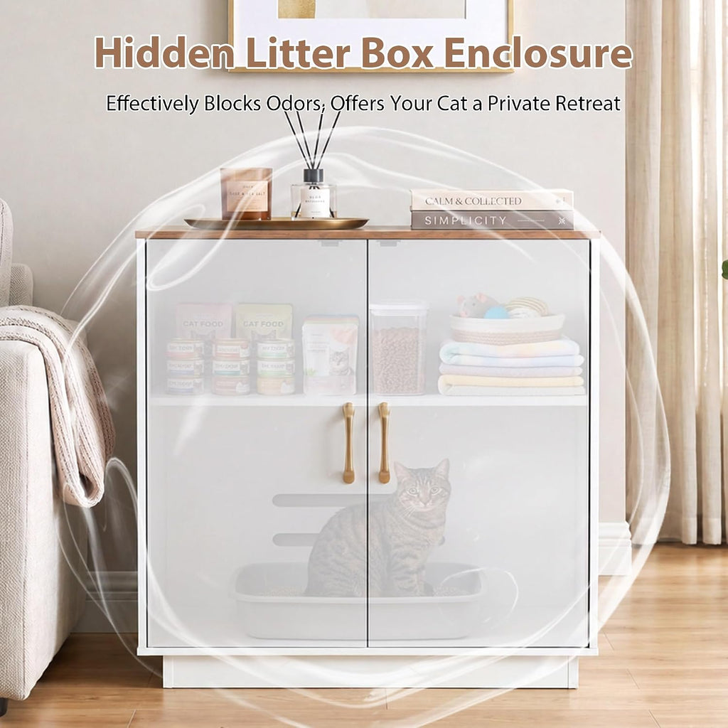 Litter Box Enclosure, 30.9'' High Large Litter Box Furniture, Modern Cat Litter Box Enclosurewith Hidden Storage