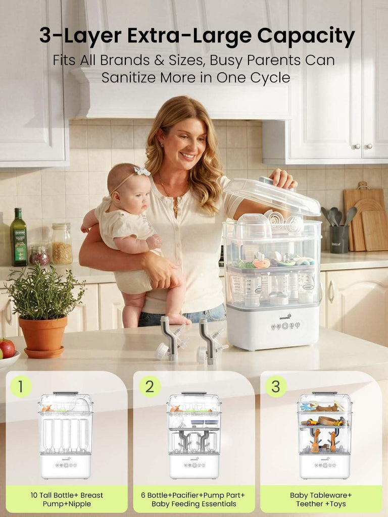 Baby Bottle Sterilizer and Dryer, 3-Tier, with Travel Kit