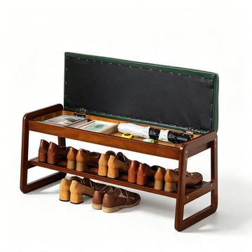 Solid Wood Shoe Rack Bench with Flip-Top Storage, Green, 39.4''