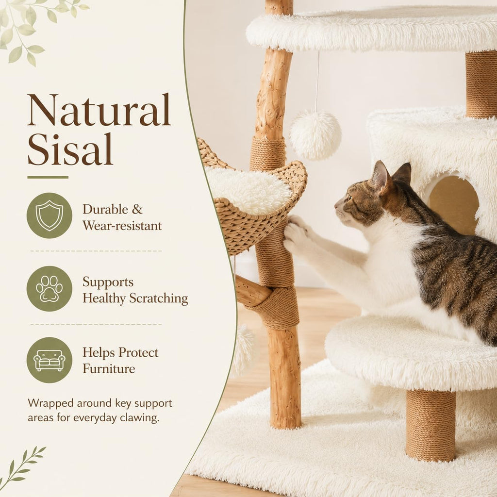 52.2" Real Wood Cat Tree with Basket Beds, White