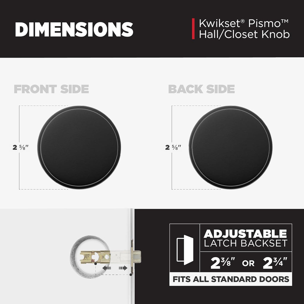 Pismo Interior Passage Door Knob, Handle and Hallway Doors, Non-Locking Doorknob in Matte Black