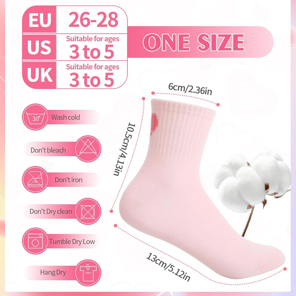 6 Pairs Kids Girls Pink White Crew Athletic Socks Years
