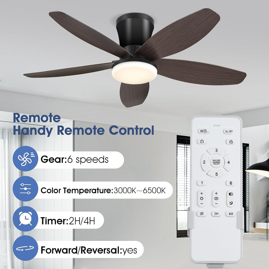 Ceiling Fans with Lights-36 Low Profile Ceiling Fan with Light and Remote/APP Control,Flush Mount,DC Reversible,LED Dimmable Modern Ceiling Fans for Bedroom,Indoor/Outdoor Patio Use(Brown) A101-B0CZHCKBL4