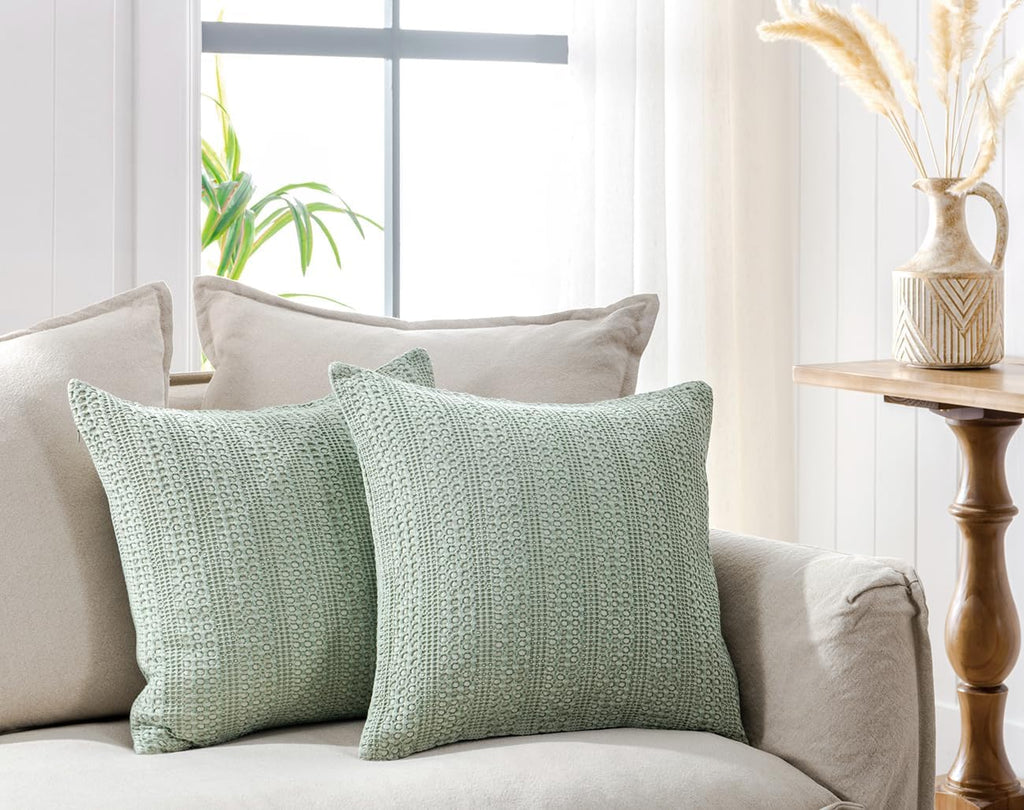26x26 Pillow Covers Boho Euro Shams Set of 2 Decorative Throw Pillow Covers Cotton Large Square Pillowcase, Sage Green