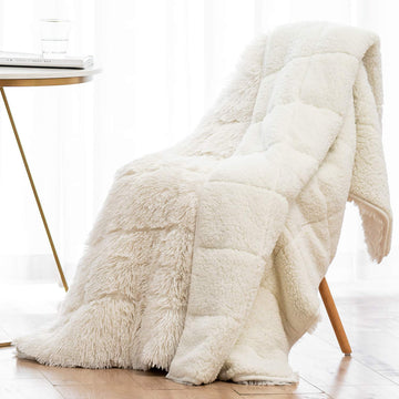 Weighted Blanket for Adult 48"x72" 15lbs Soft Long Plush Twin White