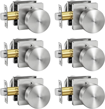 Brushed Nickel Door Knobs Interior, Privacy Door Knob 6 Pack
