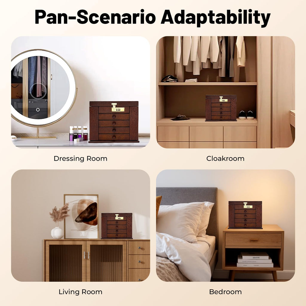 Extra Large 5 Layers Wooden Jewelry Box Jewelry Case Cabinet Armoire Ring Necklacel Gift Storage Box Organizer(5