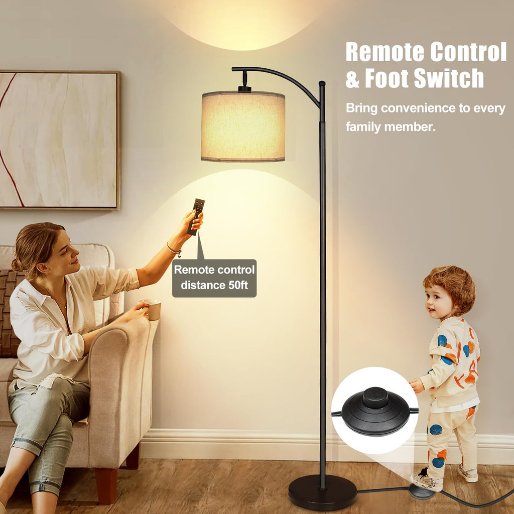 LED Floor Lamps, 12W Modern Arc Floor Lamp with Remote & Adjustable Linen Lampshade, 12 Color Temperature