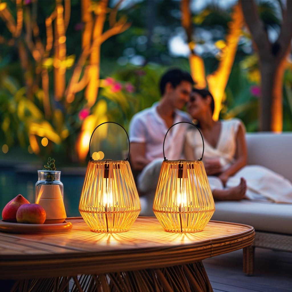 4 Pack Rattan Lantern Solar Outdoor Waterproof Hanging Lights