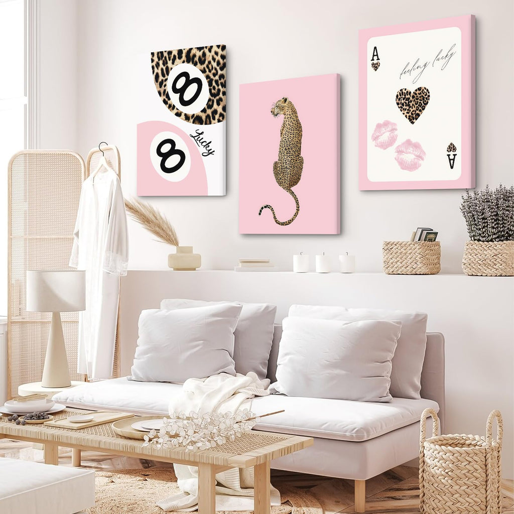 Cheetah Trendy Wall Art Preppy Leopard Canvas Print Cheetah Room Wall Decor 8 Ball Poster Y2k Pink Coquette Luxury