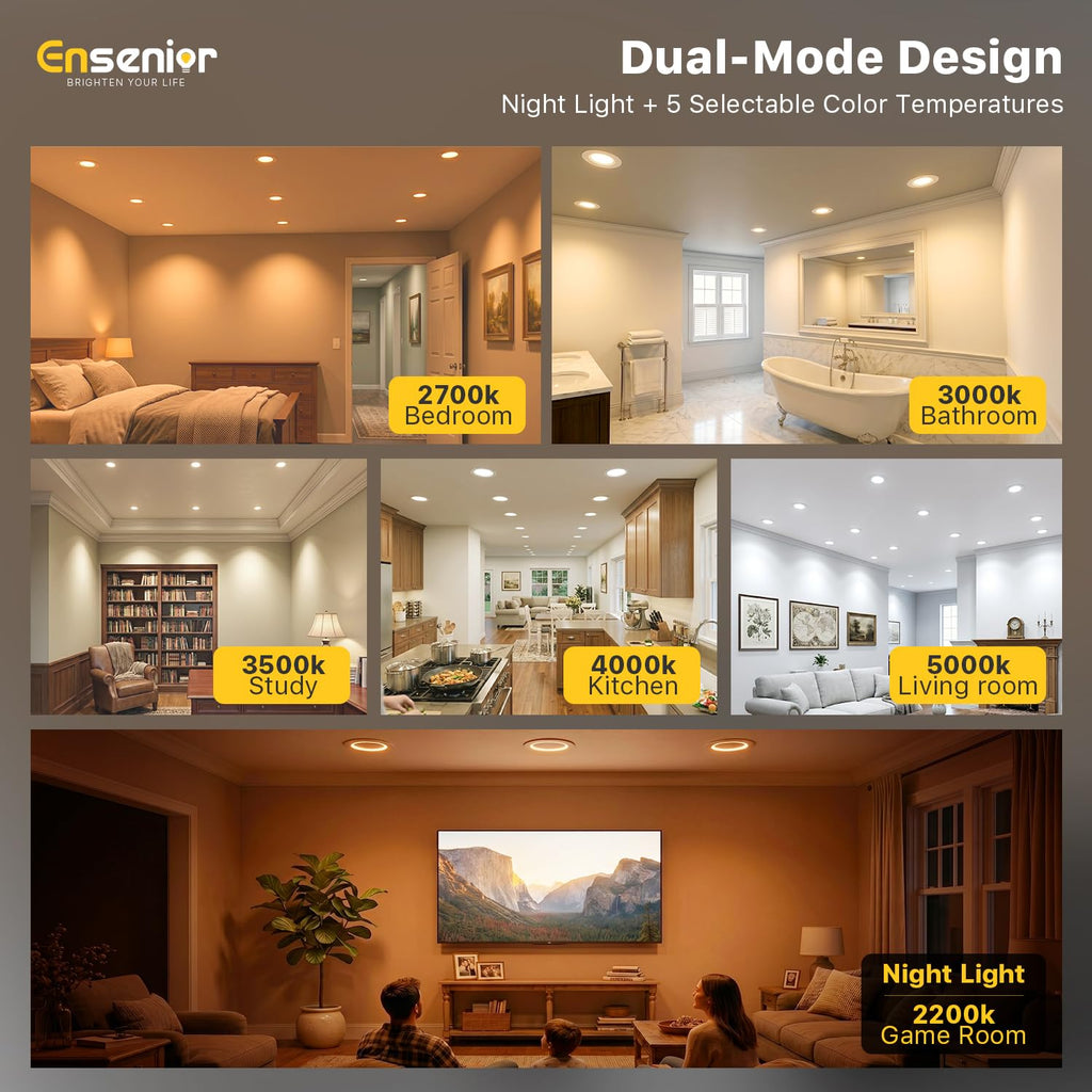 4 Pack 4 Inch 5CCT LED Recessed Lighting with Night Light