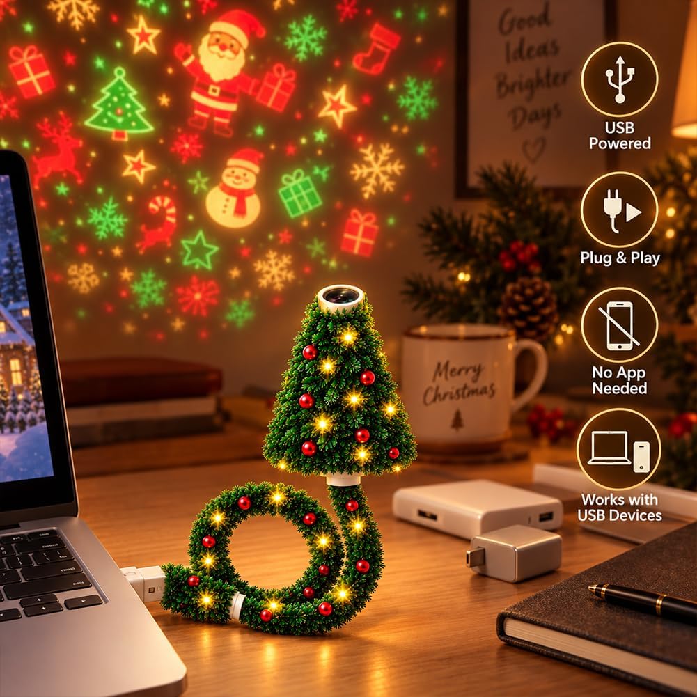Christmas Projector Light, USB Lamp, Holiday Wall Decor