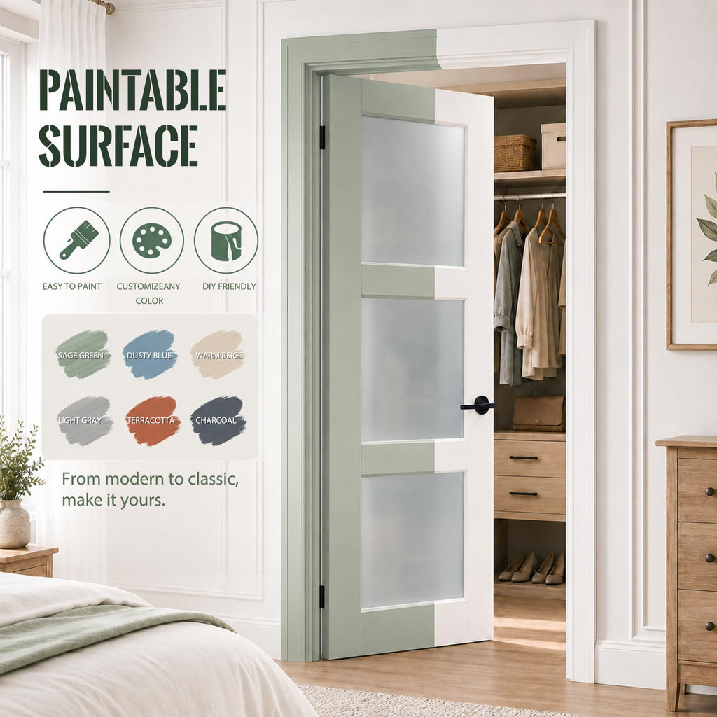 28" x 80" Interior Slab Door, Frosted Glass Pantry Door