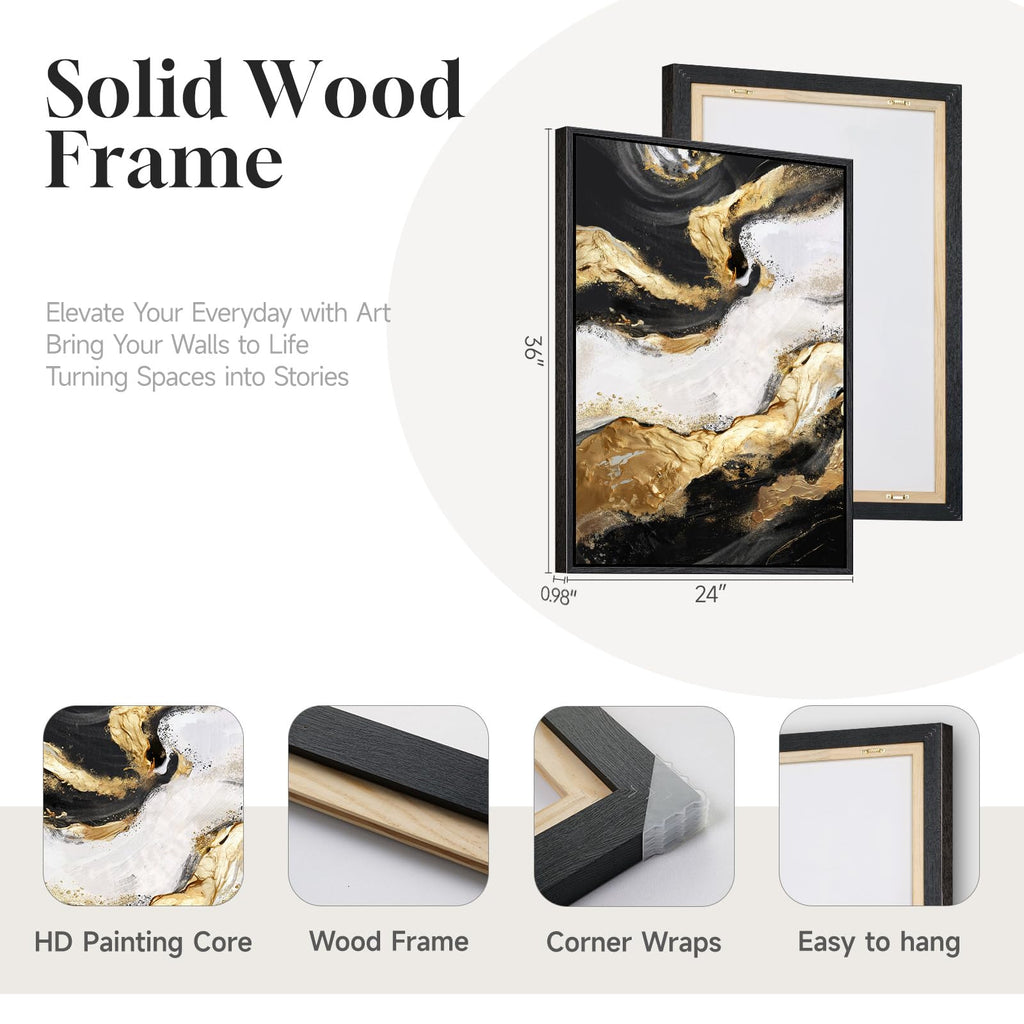 Framed Gold Abstract Modern Wall Art Set of 2, 24x36 Inch