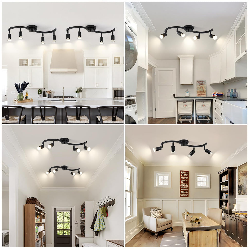 4 Light Track Lighting Fixtures,Kitchen Lighting Fixtures Ceiling with Rotatable Light Head,Black Ceiling Spotlight