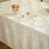 Textured Tablecloth Waterproof Spillproof Lace Trim Rectangle Damask Fabric Table Cloth Kitchen Dinn