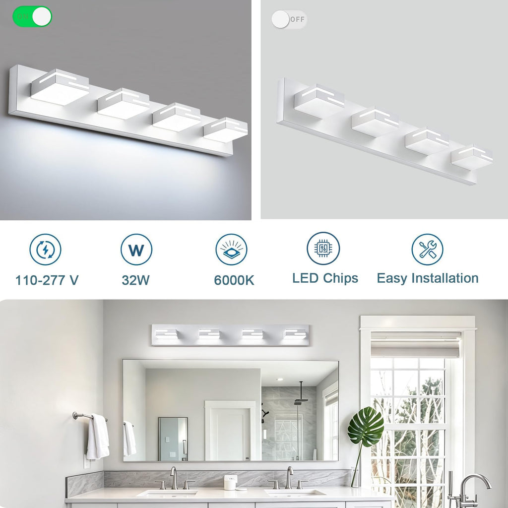 LED Modern Bathroom Vanity Light Fixtures, Dimmable White Vanity Lights Lighting Fixtures Over Mirror, with 360°