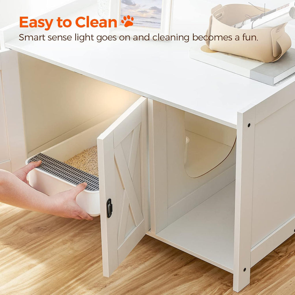 Cat Litter Box Enclosure, Hidden Litter Box Furniture with Divider, Indoor Cat House, Wooden Cat Washroom Storage