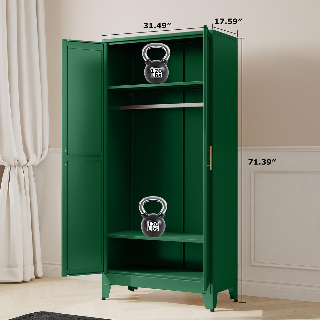 Metal Armoire Wardrobe Closet Storage Cabinet with Hanging Rod