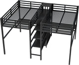 Twin Over Twin Metal Loft Bed with Desk and Wardrobe for 2 Kids,Twin Heavy Duty Double Loft Bed Frame with Charging