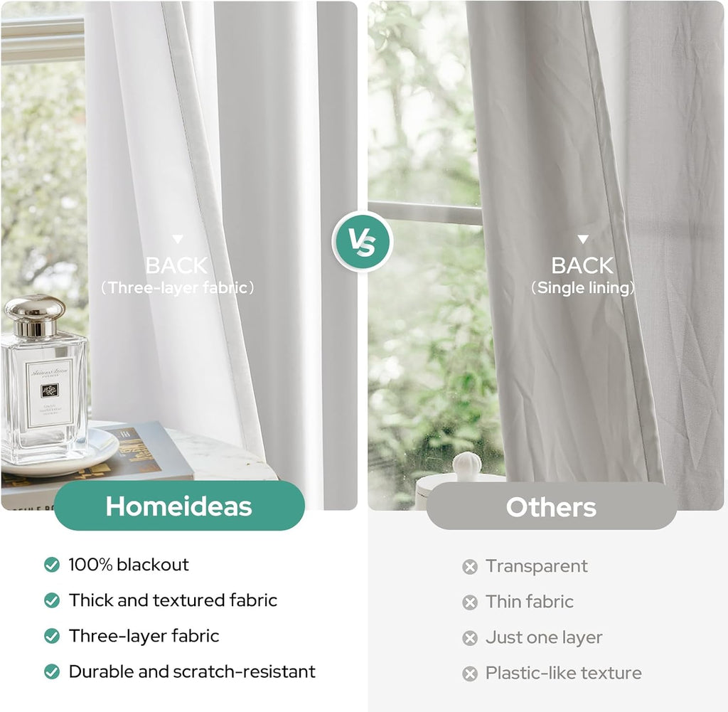 100% Blackout Faux Silk Curtains,Greyish White Noise Reduction Thermal Insulated Room Darkening Window Drapes, Luxury