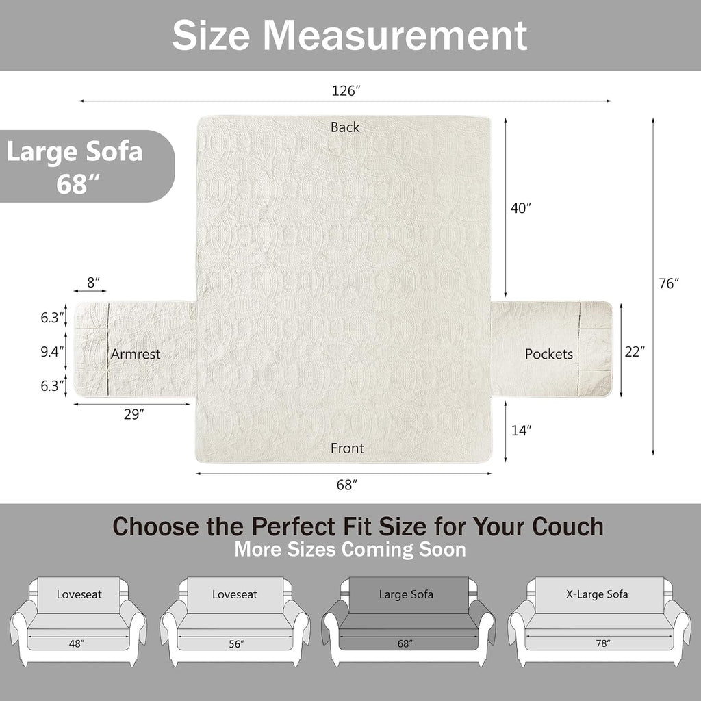 Quilted Sofa Slipcovers with Pockets, Anti-Slip Medallion Designed Couch Covers for 3 Cushion Sofa, Couch Cover