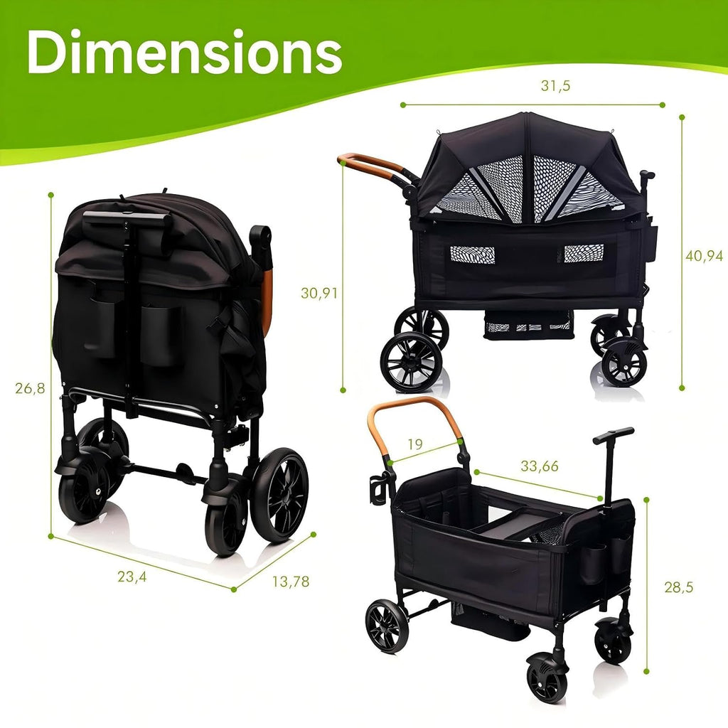 Stroller Wagon for 2 Kids,Push Pull Lightweight Travel Fold Wagon
